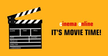 Çevrimiçi sinema sanatı filmi, film şeridi sinematografi konseptiyle izlenir. Vektör illüstrasyonu.