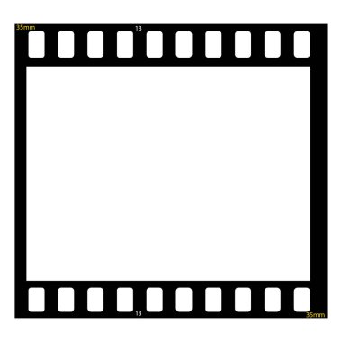 Film şeridi, boş fotoğraf çerçevesi, resimlerin için boş alan, beyaz arka planda 35 mm 'lik gerçek bir film şeridi, boş ya da boş film şeridi, ilginç bir sınır. Vektör