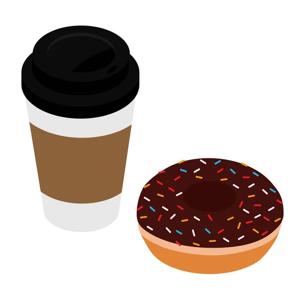 Donut Quitar Café Aislado Sobre Fondo Blanco Taza Café Desechable — Vector de stock