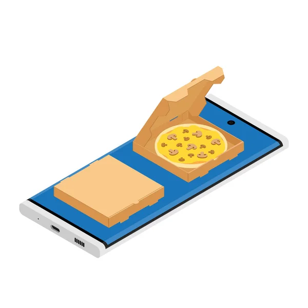 Fast Food Pizza Delivery Online Service Isometric View Vector Illustration — Stock Vector