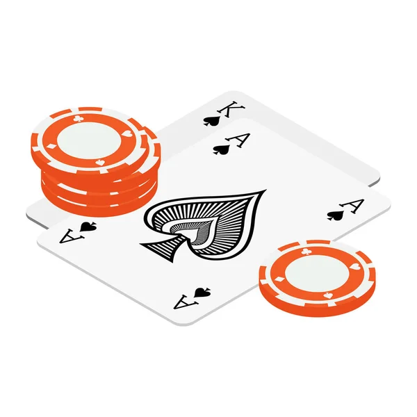 Jugar Las Cartas Fichas Póquer Casino Concepto Sobre Fondo Blanco — Vector de stock