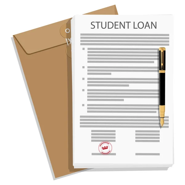 Öğrenci Kredi Başvuru Formu Dolma Kalem Beyaz Arka Planda Izole — Stok Vektör