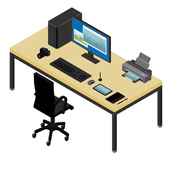 Ελεύθερος Επαγγελματίας Προγραμματιστής Γραφείο Χώρο Εργασίας Και Πολυθρόνα Υπολογιστή Laptop — Διανυσματικό Αρχείο