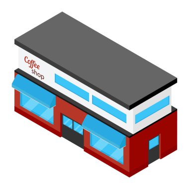 Sokak Kafe 'si. Kahve dükkânı. Şehir kafesi. Kentsel bahar yaz manzarası. Isometric tasarım konsepti. Vektör illüstrasyonu