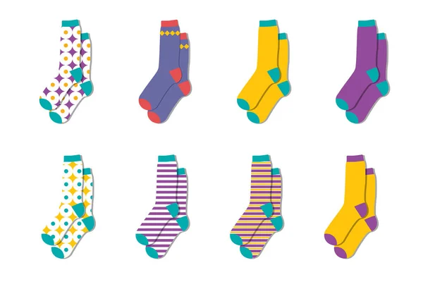Roztomilé Teplé Barevné Ponožky Vlna Zimní Ponožky Kolekce Vektor — Stockový vektor