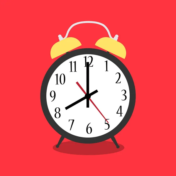 Alarm Clock Red Wake Time Isolated Background Flat Style Vector — Stock Vector