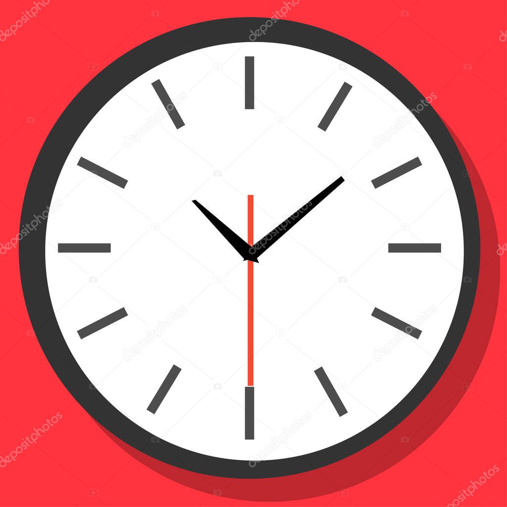 Clock icon in flat style, timer on color background. Vector design element