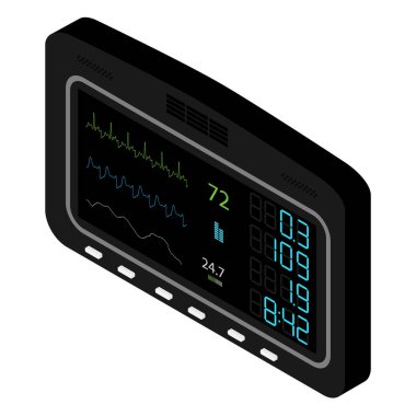 Spor koşu bandı monitörü beyaz arkaplan izometrik görünümünde izole edildi.