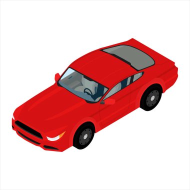 Kırmızı spor araba izometrik görüntü. Sıradan bir araba. Spor araba beyaz arkaplanda izole edildi