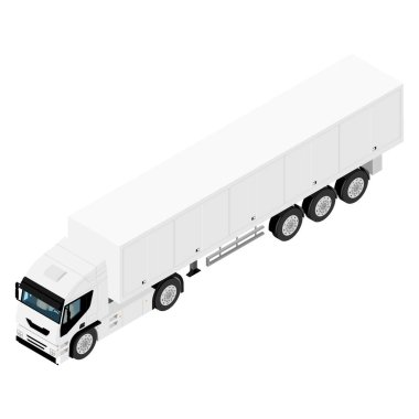 Beyaz arkaplanda yarı karavan kargo taşımacılığı izometrik görüntüsü izole edildi