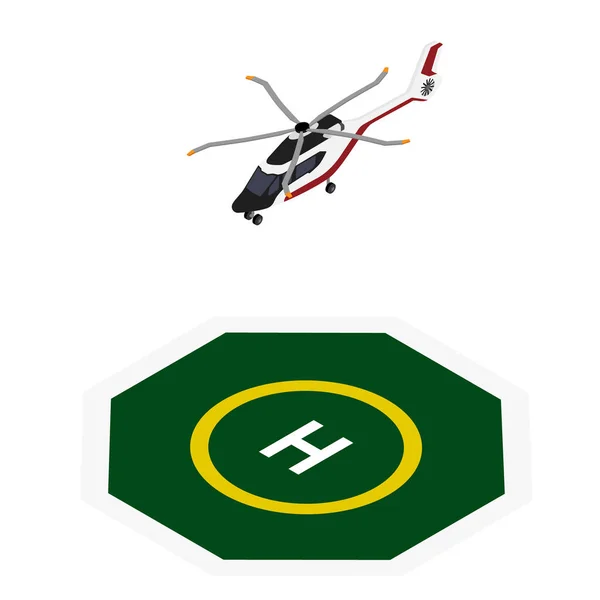 Commercial helicopter landing helipad zone isometric view isolated white background.