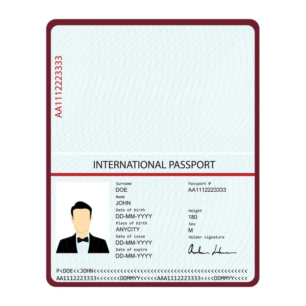 Διαβατήριο Βιομετρικά Δεδομένα Έγγραφο Αναγνώρισης Διεθνές Υπόδειγμα Διαβατηρίου Δειγματοληπτική Σελίδα — Φωτογραφία Αρχείου