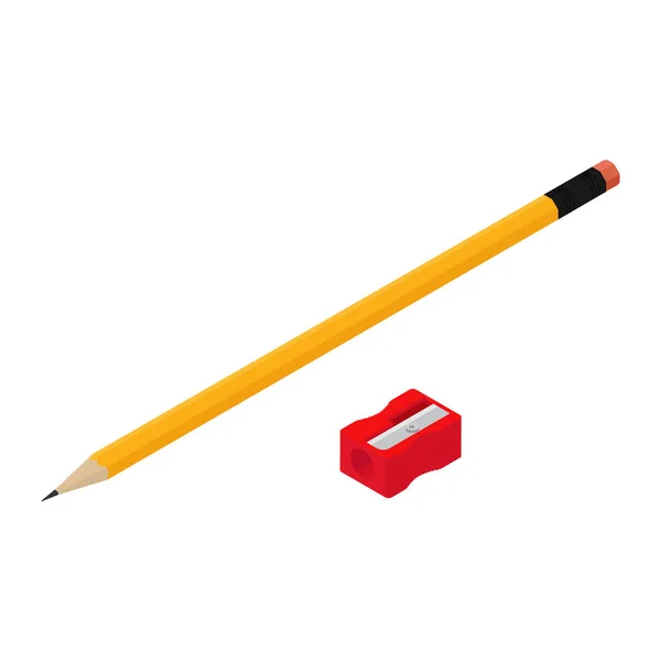 Raster Illustration Pencil Eraser Red Sharpener Isolated White Background Isometric — Stock Photo, Image