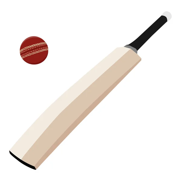 Kricketschläger Aus Holz Und Roter Cricketball Isoliert Auf Weißem Isometrischen — Stockfoto