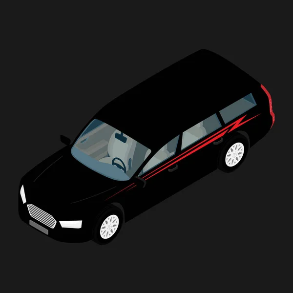 Izometryczny Wysokiej Jakości Samochód Miejski Ikona Czarny Samochód Osobowy Kombi — Zdjęcie stockowe