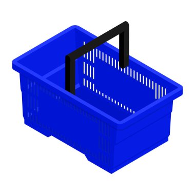 Beyaz arka planda mavi boş alışveriş sepeti. Isome Manzarası. Vektör