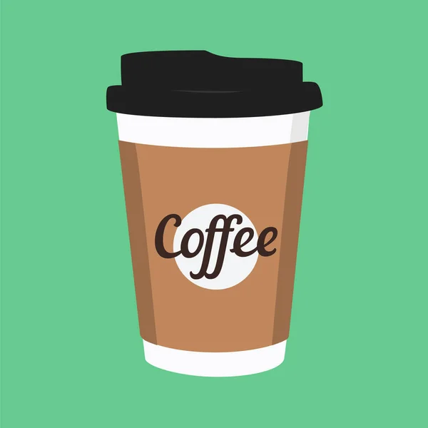 Vector Illustratie Wegwerp Koffiebeker Pictogram Groene Achtergrond Koffiecup Logo — Stockvector