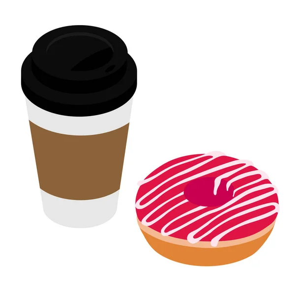 Donut Quitar Café Aislado Sobre Fondo Blanco Taza Café Desechable — Archivo Imágenes Vectoriales