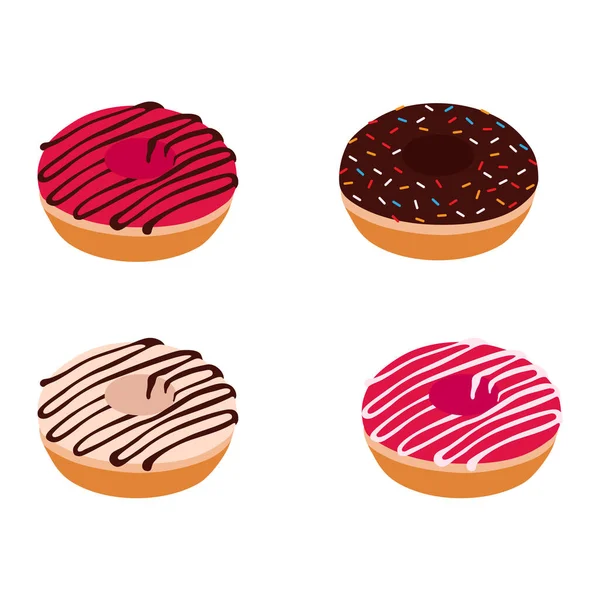 Conjunto Rosquinhas Coloridas Isoladas Sobre Fundo Branco Coleção Donuts Vista — Vetor de Stock