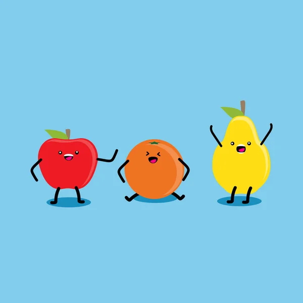 Food Poster Design Fruits Kids Cute Fruit Characters Vector Illustration — Stock Vector