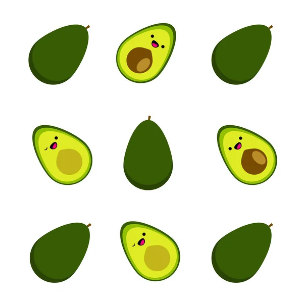 Naadloos Patroon Met Leuke Cartoon Lachende Avocado Witte Achtergrond Tropische — Stockvector