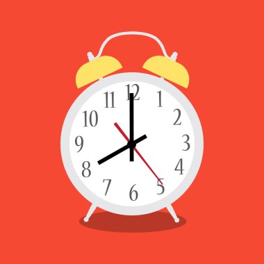 Alarm saati kırmızı uyandırma zamanı arka planda düz bir şekilde izole edildi. Vektör illüstrasyonu