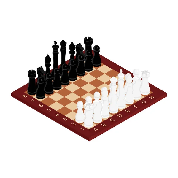 木製のボード上のチェスゲーム黒と白 競争の成功のプレー リーダーシップの概念 アイソメトリックビュー ベクトル — ストックベクタ