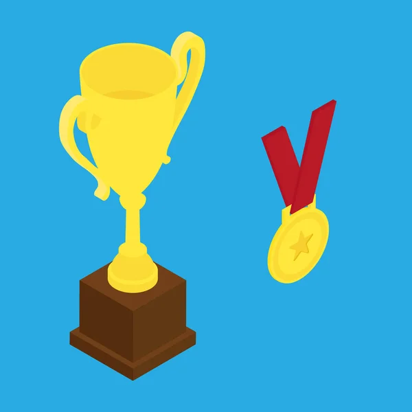 Κύπελλο Και Χρυσό Μετάλλιο Πρωταθλητής Τρόπαιο Λαμπερό Χρυσό Κύπελλο Βραβείο — Διανυσματικό Αρχείο