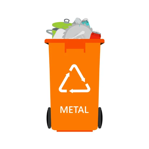 Turuncu Teneke Kutu Metal Çöp Taşıyıcı Ikonu Çöp Ayrıştırma Geri — Stok Vektör