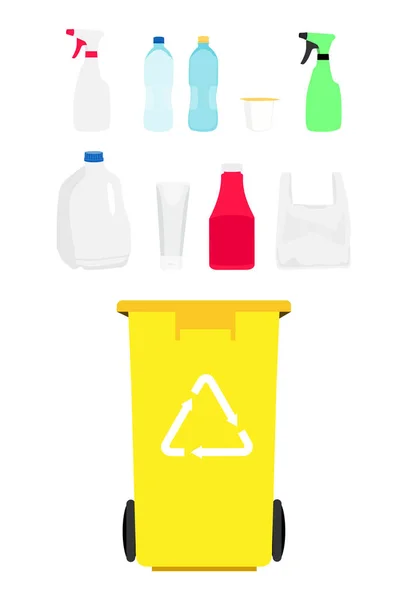 Boîte Jaune Avec Icône Vecteur Ordures Plastique Trié Recycler Séparation — Image vectorielle