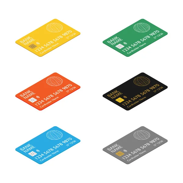 Bank credit debit card set isometric view isolated on white backgound