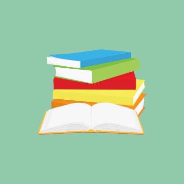 Okuma konsepti, kitap yığını ve açık kitap. Bilgi, öğrenme ve eğitim tasarımı