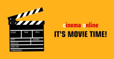 Çevrimiçi sinema sanatı filmi, film şeridi sinematografi konseptiyle izlenir. raster illüstrasyonu.