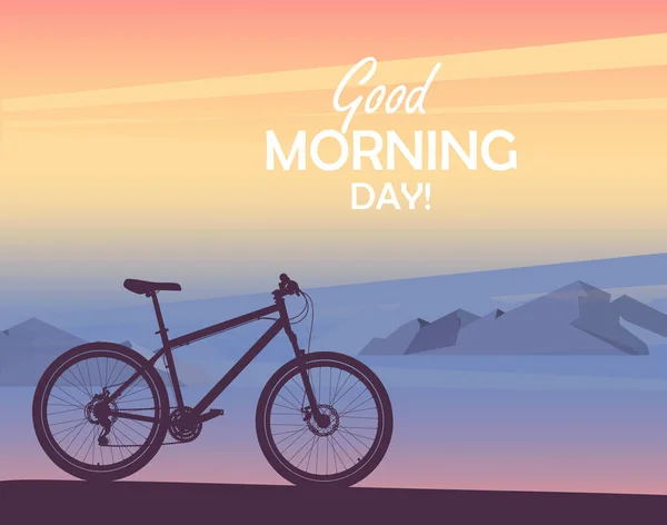 Silhouette Von Fahrrad Sonnenuntergang Oder Sonnenaufgang Berglandschaft Guten Morgen Konzept — Stockfoto