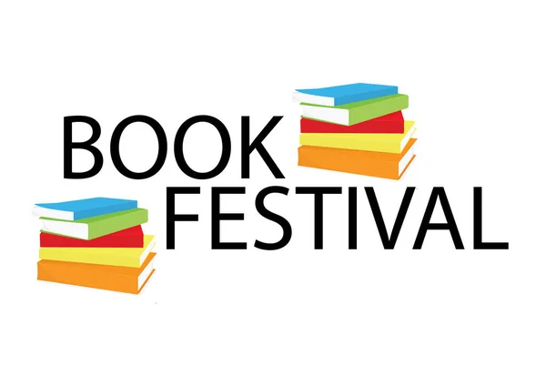 Book festival banner, poster stack of books. Reading book concept