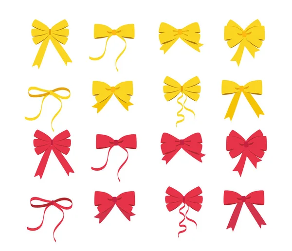 Gold Und Rosa Schleife Set Cartoon Raster Gelbe Bänder Satinschleifen — Stockfoto