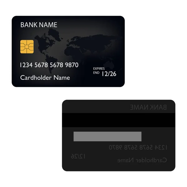 ブラックバンククレジットデビットカードのフロントとバックビューラスター — ストック写真