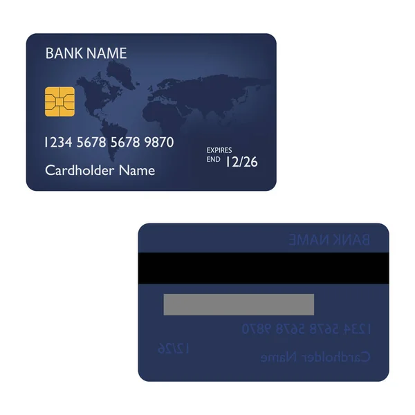 ブルーバンククレジットデビットカードのフロントとバックビューラスター — ストック写真