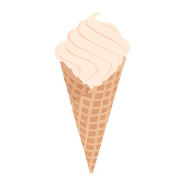 Beyaz arka planda izole edilmiş dondurma külahı vektörü. Vanilyalı dondurma.