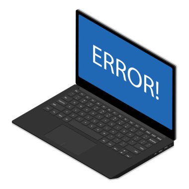 Dizüstü bilgisayarda pencere işletim sistemi hatası uyarısı. Isome Manzarası. Vektör