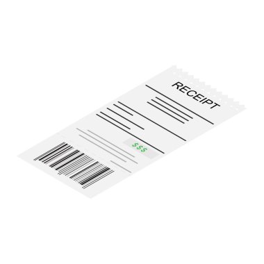 Vektör simgesi satış makbuzu. Fatura ATM şablonu, kafe ya da restoran gazetesi finans çeki. Isome Manzarası. Vektör