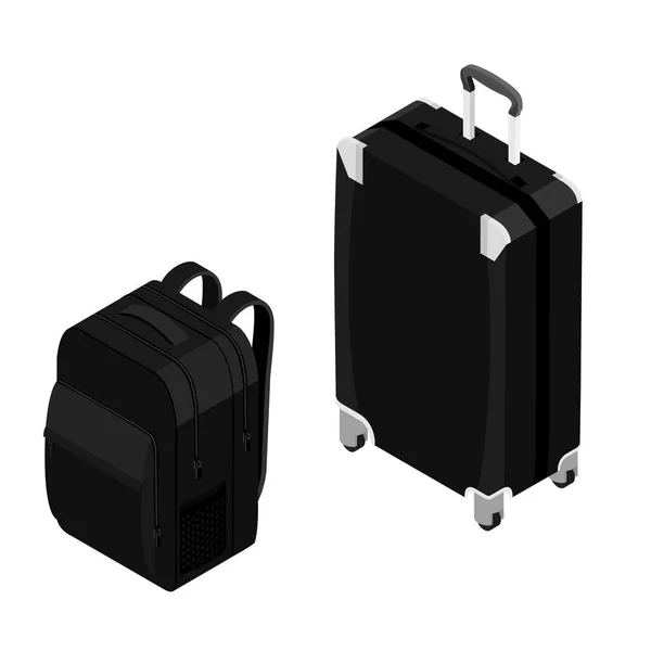 ホイールとバックパックのスーツケース 新しい場所の印象 手荷物規則 機内持ち込み手荷物 旅行会社の広告 — ストックベクタ