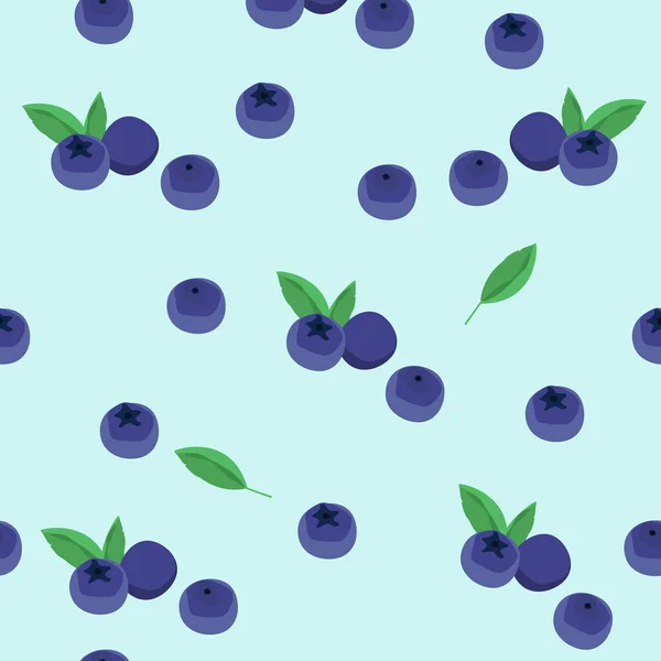 Blueberry Vector Seamless Pattern Natural Fresh Ripe Tasty Blueberries Blue — Stock Vector