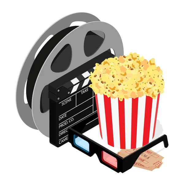 Online Bio Konst Film Titta Med Popcorn Glasögon Och Film — Stock vektor