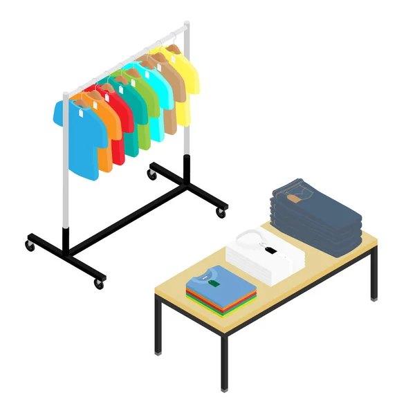 가게나 가게에서 유행하는 스타일의 유행하는 옷이야 패스트 패션과 Wardrobe Isometric — 스톡 벡터