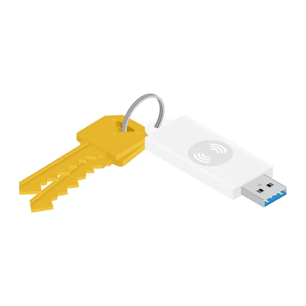 Mucchio Chiavi Con Chiavetta Usb Isolata Sfondo Bianco Vettore Vista — Vettoriale Stock