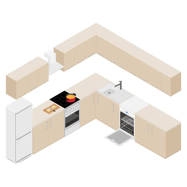 Interior Dapur Modern Yang Aneh Perabotan Dan Dapur Appliance Cabinets - Stok Vektor