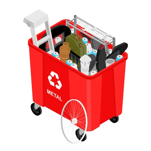Boîte Rouge Avec Icône Vecteur Ordures Métal Trié Recycler Séparation — Image vectorielle