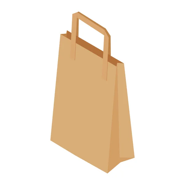 白い背景に茶色の再生紙のショッピングバッグ アイソメトリックビュー ベクトル — ストックベクタ