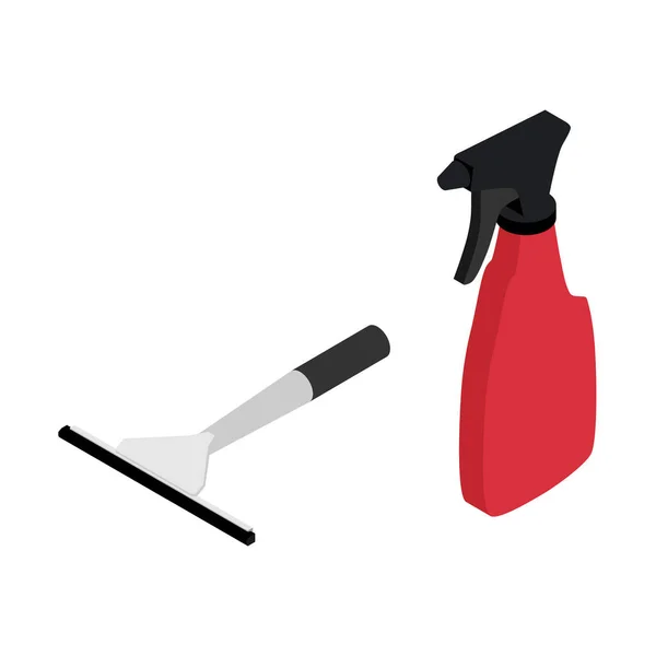 Vector Illustration Rotes Gummifenster Glasrakel Reiniger Und Flasche Mit Spray — Stockvektor